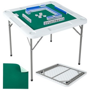 Mahjong Table 39.4 x 39.4 inch, 4 Player Folding Domino Table with Wear-Resistant Green Tabletop, Portable Square Card Desk with Cup Holders - 1 of 4