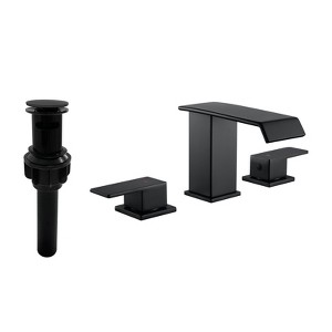 Cobbe Matte Black Bathroom Sink Faucet 3-Hole Double Handle Widespread Faucet with Pop-up Drain and Supply Hoses - 1 of 4