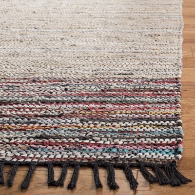 Multicolor Cotton and Cowhide Flat Woven Area Rug