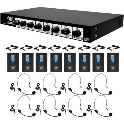 8-Channel Wireless Microphone System for Presentations with Lavalier Mics, Headsets, Rack-Mount Receiver