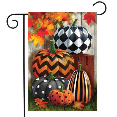 Patterned Pumpkins Autumn Garden Flag with Fall Leaves