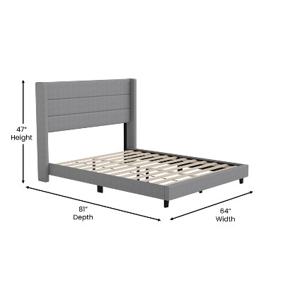 Gray Linen Upholstered Queen Platform Bed with Wingback Headboard