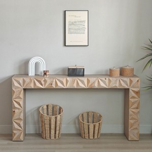Modern Geometric Wooden Console Table, Handcrafted 3D Design Sofa Table, Wood Table For Living Room-Cuddlewood - 1 of 4