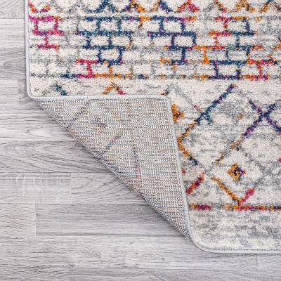 Moroccan Vintage Multi-Cream Geometric 3' x 5' Easy-Care Area Rug