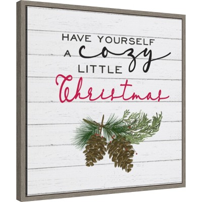 Cozy Christmas Pine Cones Canvas Wall Art in Frame 22 x 22