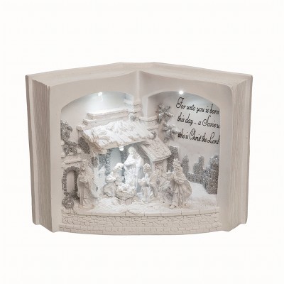 Transpac Resin White Christmas Light Up Nativity Book Decor