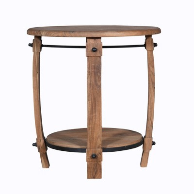 24" Retro Style Round Wooden End Side Accent Table Brown - The Urban Port