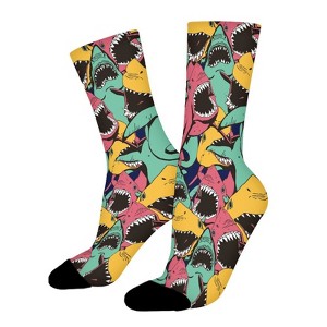 Shark Attack Women Printed Crew Socks Funny Funky Socks Soft Polyester Novelty Gifts for Artists Men - 1 of 1