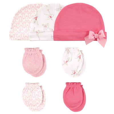 Image of Hudson Baby Infant Girl Cotton Cap and Scratch Mitten 7pc Set, Ballerina, 0-6 Months