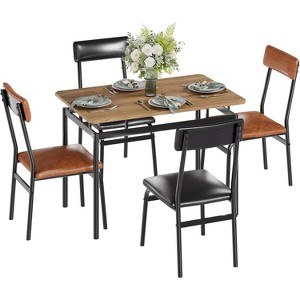 Coucheta 5-Piece Dining Table Set with 4 PU Upholstered Chairs, Industrial Metal Frame, Space-Saving Design - 1 of 4