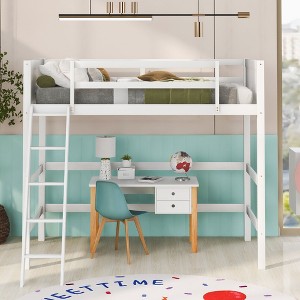 CAVINAS Twin Size Solid Wood  Loft Bed with Ladder & Fence,Modern Bed Frame for Bedroom,Study - 1 of 4