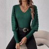 Clearlove Women's Ribbed V-Neck Blouse with Chiffon Panel Accents - Slimming Long Sleeve Knit Top - 3 of 4