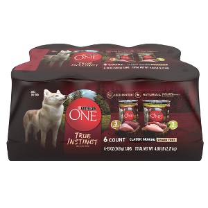 Purina ONE SmartBlend True Instinct Grain Free Classic Ground with Real Turkey, Venison, Duck & Chicken Wet Dog Food - 13oz/6ct Variety Pack - 1 of 4