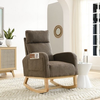 Indoor Rocking Chair Lounge Chair Rocker With Pockets,Comfy Accent Arm Chair With Solid Wood Legs,Leisure Chairs-Cuddlewood