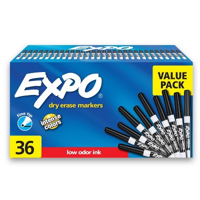 Expo 36ct Lo Odor Fine Point Markers Black: Thin Black Dry Erase, Art & Office, 6+ Years, 36 Pack