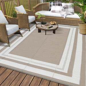 Outdoor Rug Area Rugs for Patio Waterproof Plastic Straw Reversible Border Rug for Porch Patio Outside RV Deck Balcony Picnic Beach - 1 of 4