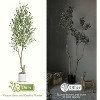 Tall Faux Olive Tree, Olive Trees Artificial Indoor with White Planter and Green Fake Moss for Home Living Room Stairs Foyer Decor - 4 of 4