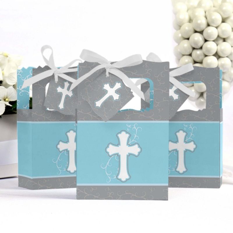 Big Dot of Happiness Little Miracle Boy Blue & Gray Cross - Baptism or Baby Shower Favor Boxes - Set of 12, 3 of 7