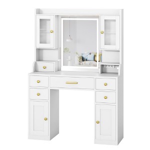 Makeup Vanity Desk - Vanity Desk Dressing Table with Touch Screen Mirror, LED Lights, Charging Station, Storage Cabinet, Drawer for Women Girls - 1 of 4