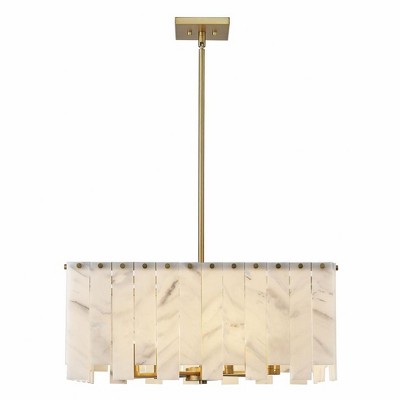 Viviana Art Deco Inspired 8-Light Rubbed Brass & Glass Pendant