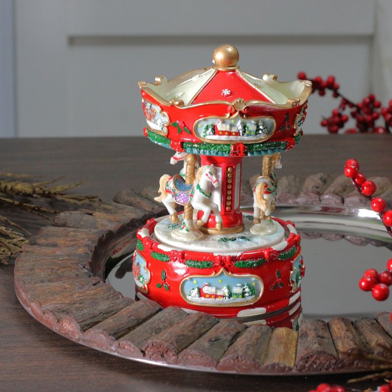 Northlight Winter Horses Animated Musical Christmas Carousel - 6.5" - Red and White, 5 of 6