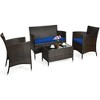 Costway 4PCS Rattan Patio Furniture Set Cushioned Sofa Chair Coffee Table - 3 of 4