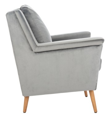 Stone Velvet and Natural Oak Mid-Century Modern Accent Chair