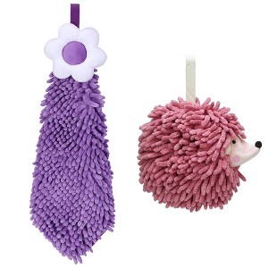 REGALWOVEN 2 Packs Chenille Hand Towel Flower and Cute Cartoon Hanging Hand Towel for Bathroom 6" x 15"/7" x 7" - 1 of 4