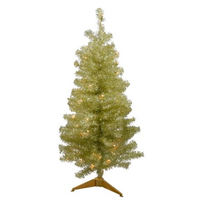 Northlight 4' Pre-Lit Gold Iridescent Tinsel Slim Artificial Christmas Tree - Clear Lights