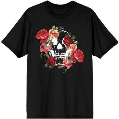 Natural World Skull And Roses Men's Black T-Shirt-Small