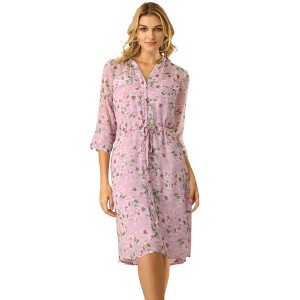 Hobemty Women's V-Neck 3/4 Sleeve Tie Waist Button-Down Floral Chiffon Dress - 1 of 4