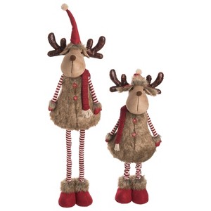 Transpac Plush Stripe Telescoping Reindeer Set of 2 - Festive Christmas Decorative Objects for Holiday Cheer - 1 of 1