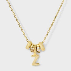 14K Gold Dipped Cubic Zirconia Rondelle Initial Necklace - A New Day™ Gold - 1 of 4