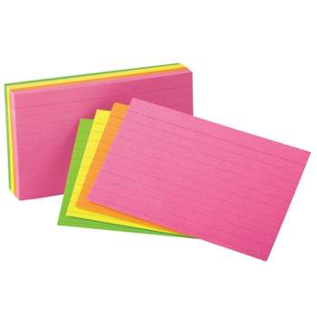 Oxford Neon Index Cards, 4" x 6", Ruled, Assorted Colors, Pack of 100