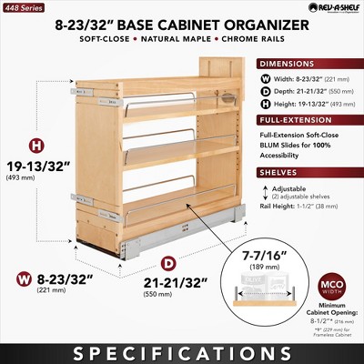 Maple Wood 8-Inch Soft-Close Pullout Cabinet Organizer
