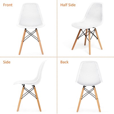 White Plastic Hollow Out Side Chair with Wood Legs, Set of 4