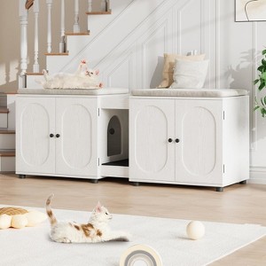 Cat Litter Box Enclosure, 55.1" Double Hidden Litter Cabinet for 2 Cats, Indoor Cat House - 1 of 4