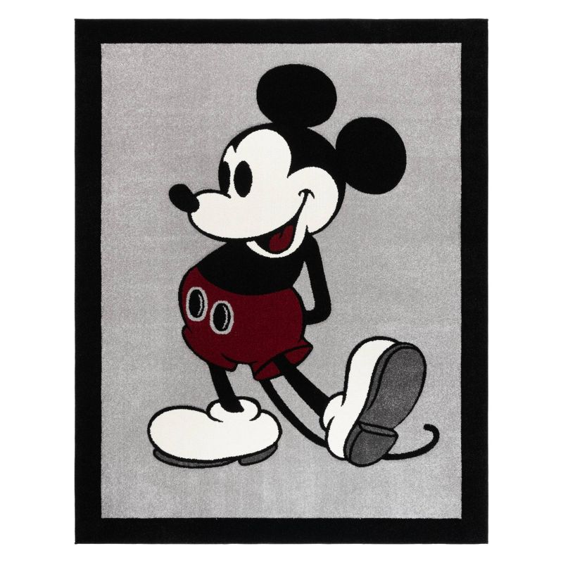 Disney Mickey Mouse Classic Pose with Border Indoor Kids' Area Rug Gray/Ivory/Red, 1 of 6