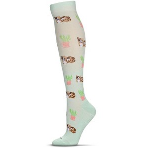 Memoi Women's Pretty Pups Bamboo Blend 8-15mmHg Graduated Compression Socks Pink 9-11 - 1 of 3