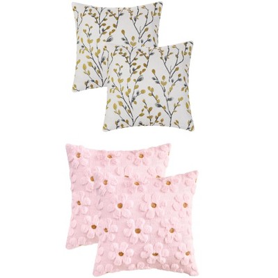 REGALWOVEN 4 Pcs Floral Pattern Soft Comfort Throw Pillow Covers 18" x 18"