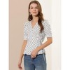 INSPIRE CHIC Women's Dots Print Tie Waist Ruffle Hem V Neck Wrap Peplum Shirts - 3 of 4