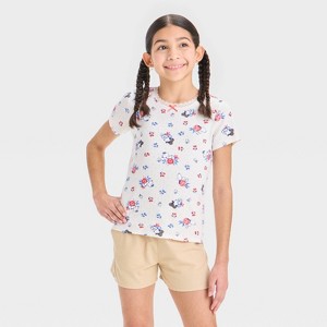 Girls' Snoopy Ditsy Floral Short Sleeve T-Shirt - Ivory - 1 of 3