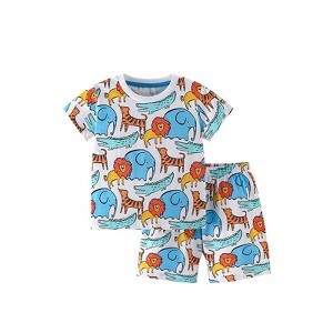 MyKids-USA Summer Baby Kids Cartoon Lions and Elephants Pattern T-shirt and Shorts Clothing Set for Boys - 1 of 4