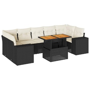 vidaXL Patio Sofa Set with Cushions Balcony Modular Sofas 8 Piece Poly Rattan - Black and Cream with Storage - 1 of 4