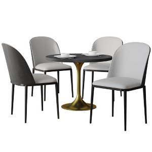 LeisureMod Verve 5-Piece Dining Set - 36" Round MDF Top Table, 4 Leather Dining Side Chairs - 1 of 4