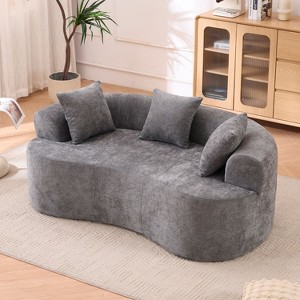 ORRD Crescent Sofa No Assembly, Self-Inflating Foam 3-Seater Sofa Bed, Modern Low-Back Design with Deep Cushions, Gray Chenille Fabric - 1 of 4