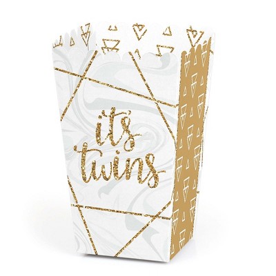 Big Dot of Happiness It's Twins - Gold Twins Baby Shower Favor Popcorn Treat Boxes - Set of 12