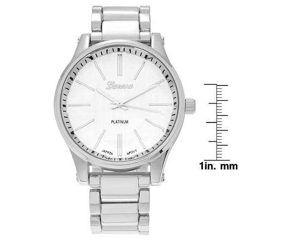 Women's Geneva Platinum Polished Round Face Metal Link Watch - Silver