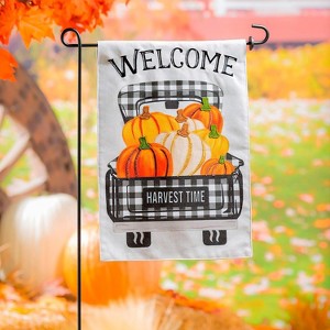 Evergreen Pumpkin Plaid Truck Garden Burlap Flag 12.5 x 18 Inches Indoor Outdoor Decor - 1 of 4