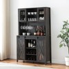 Dark Brown 70" Tall Farmhouse Coffee Bar Cabinet, Sliding Barn Doors Wine Bar Cabinet with Storage Shelves, Hutch Cabinet with 6 Bottle Wine Rack and - 3 of 4
